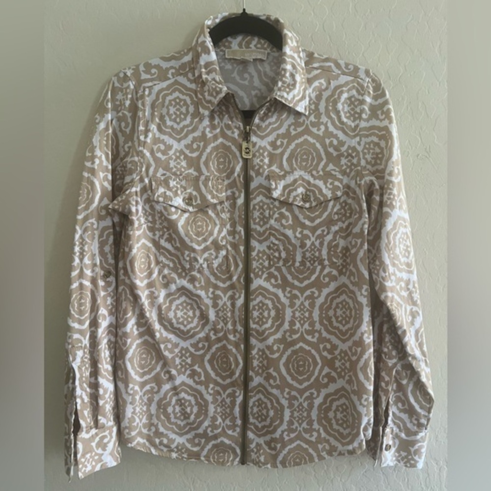 Michael Kors Womens Long Sleeve Zip Front Shirt sz 2